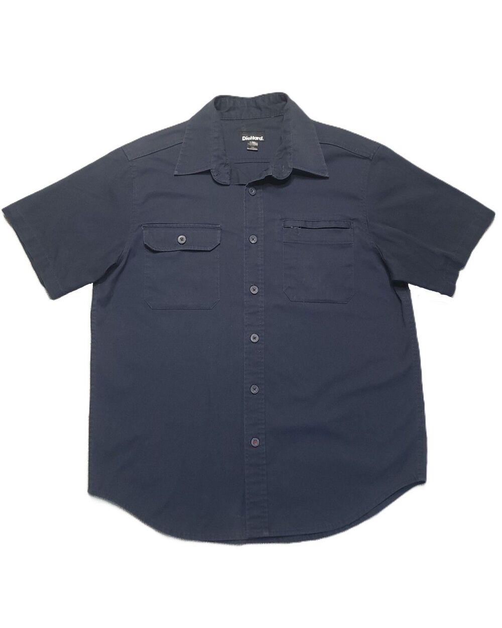 DieHard Button Up Work Shirt Mens L Blue Short Sleeve Workwear Utility Pockets